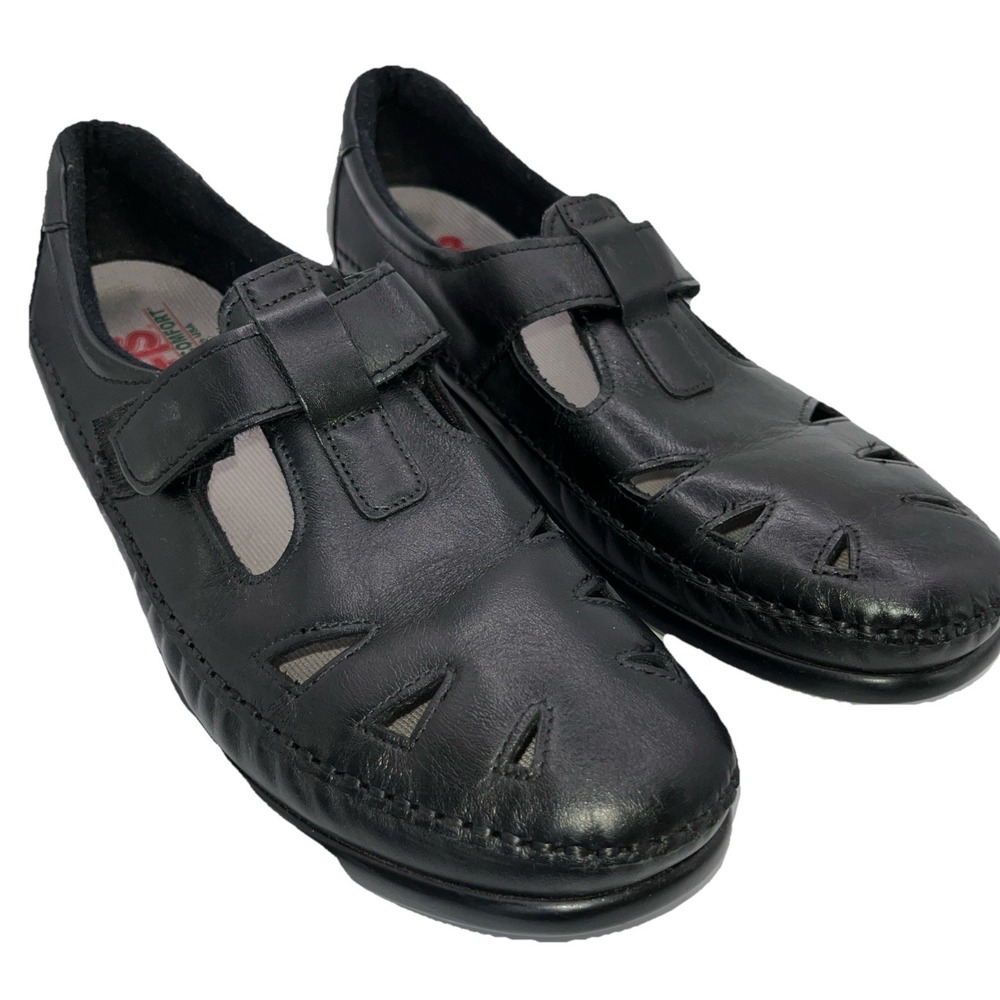 SAS ROAMER Black Leather Mary Janes Sandals Women 12 T-Strap Comfort Shoes